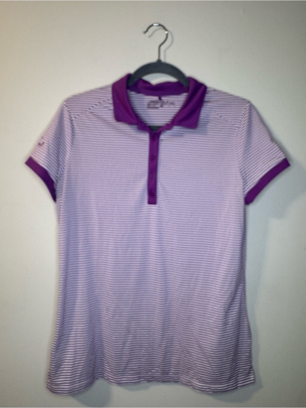 Nike Golf Lake Michigan Hills Polo Womens L Purple White Dri Fit 725585
